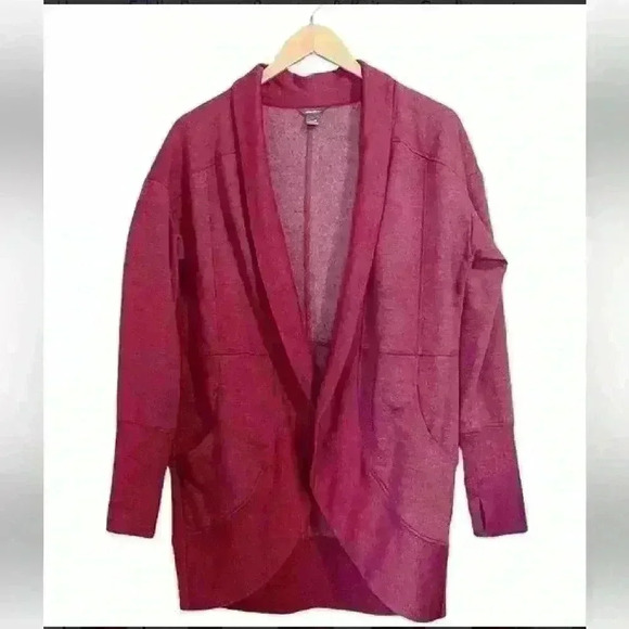 Eddie Bauer Cardigan Camp Fleece Wrap Burgundy Women’s Size Medium thumb holes - Picture 1 of 8